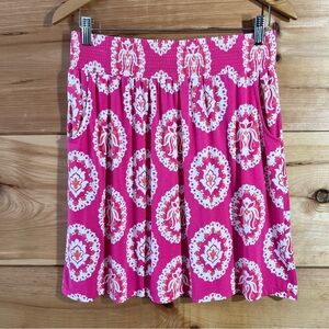 Boden Pink & White Patterned A-Line Mini-Skirt with Pockets Soft Bold Happy Fun